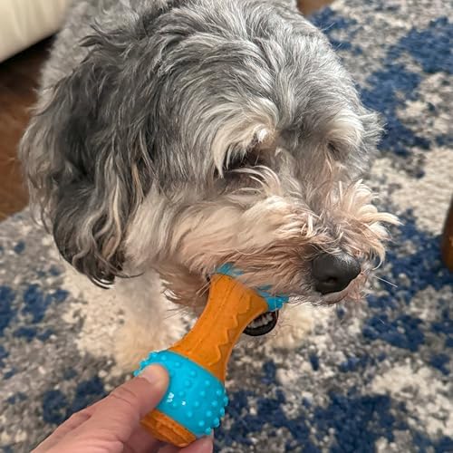 SPOT Bam-Bones Plus Gigglers Dumbbell Durable Dog Chew Toy, for Medium Aggressive Chewers, Bamboo Fiber & Nylon, Dual Texture, Massaging Rubber Ends, Peanut Butter Flavor, 5.5 in