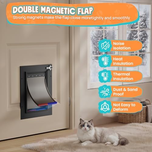 2-Flap Aluminum Small Dog Door for Interior & Exterior Door with Dual Locks | Magnetic Flaps, Energy-Efficient, Closing Panel, Adjustable Tunnel, Strong Seal, Never Rust, Easy Install, Pet Up 22 LB