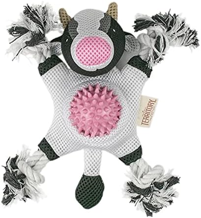 Territory 2 in 1 No Stuffing Removable Fetch Ball Tug Dog Toy for Small Medium Large Dogs, Cow