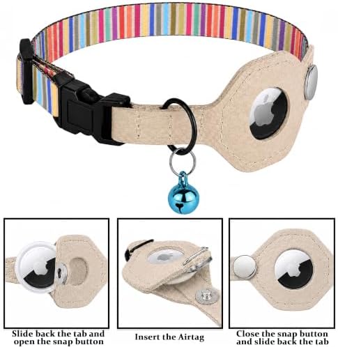 Breakaway Cat Collar with Leather AirTag Holder & Bell - Apple Air Tag Cat Collars for Girls & Boys, Lightweight Anti-Lost GPS Tracker Design, Printed Pattern - Safety and Adjustable (Serape)