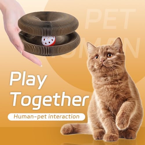 2pcs Kitty Curls Cat Toys,Magic Organ Cat Scratching Board for Indoor Cats, Foldable Accordion Honeycomb Scratcher with Ball, Interactive Twisty Paws (2PCS)