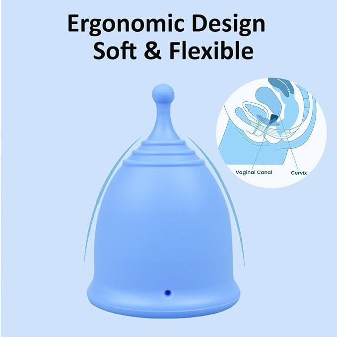 SHORDY Menstrual Cups - Small Reusable Period Cup for Teens & Women (Blue) | 100% medical grade silicone Copa menstrual, Light Flow, Wear up to 12 hr with comfort, Pads Disc & tampon alternative