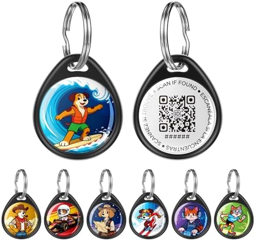 QR Code Dog Tag and Cat Tag, Scan to Reunite Faster, Waterproof and Durable, Lightweight and Quiet, Updatable Contact Info, with Surfer Pet Character Design