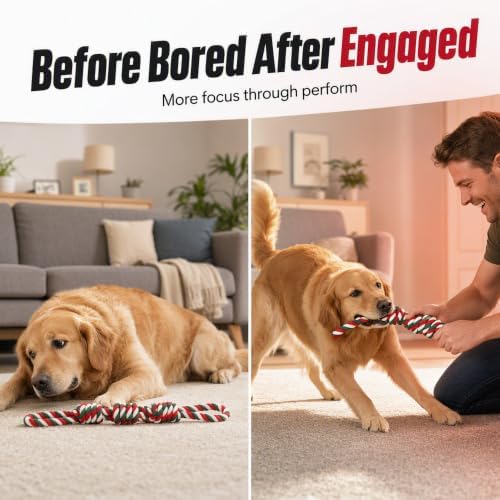 Heavy Duty Dog Rope Toys, Thick Braided Tug Toy for Small Medium Large Dogs (Red and Green, Small)