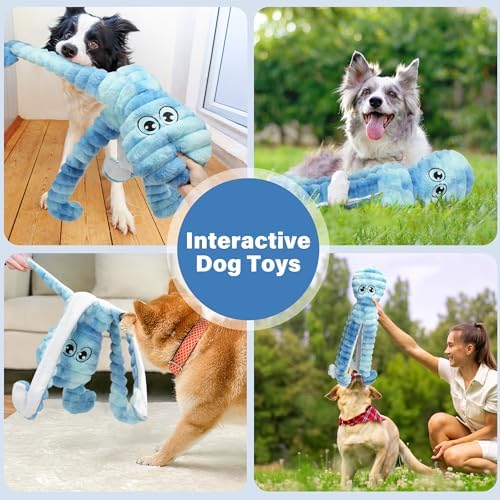 PrimePets 27” Extra Large Dog Toys, Plush Crinkle Squeaky Octopus Dog Toy