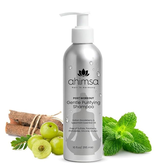 Ahimsa Gentle Purifying Shampoo, Daily Clarifying Shampoo for Dry Hair & All Hair Type with Indian Gooseberry & Willow Bark Extract, Sulfate-Free Scalp Cleanser for Build Up Removal, Spearmint (10 oz)