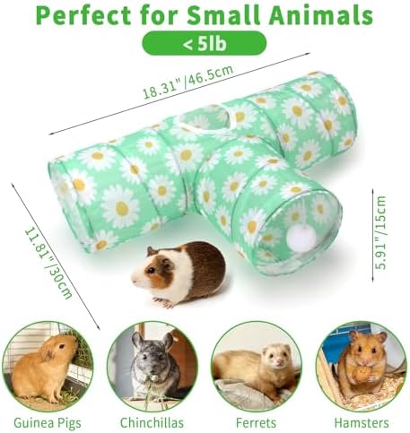 Rypet Guinea Pig Tunnel Hideout 3-Way Collapsible Small Pet Tubes, Daisy