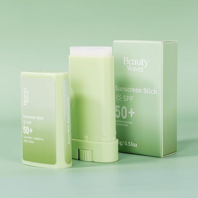 Beauty Wavez Face Sunscreen Stick for Sensitive Skin – Broad Spectrum SPF 50+ with Ceramide & Vitamin E – UVA/UVB Protection, Travel Size