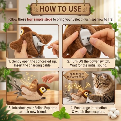 Upgraded 2.0 Flappy Bird Cat Toy – Interactive Flapping & Chirping Bird Toy for Cats (No Flying), Indoor Cat Toy for Exercise & Play, Durable Chew Toy, Catnip Toy for Kitten or Small Dogs (Large 9x3")