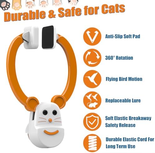 Interactive Cat Toys for Indoor Cats, Automatic Flying Bird Feather Wand Toy for Chase Exercise Enrichment, Rechargeable Durable Safe Hanging Cat Toy for Bored Kittens & Adult Cats