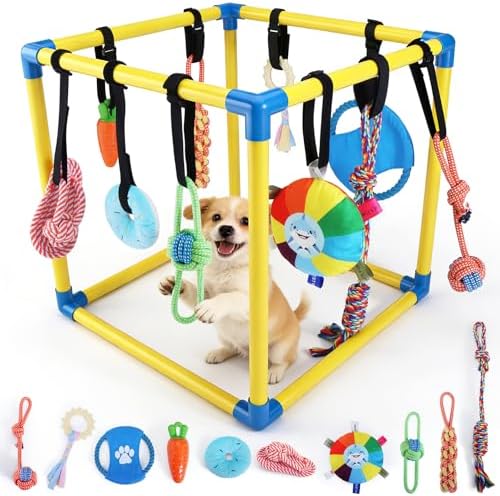 Puppy-Play-Gym for Small Dogs with 10 Dog Toys,19.5" Indoor-Jungle-Play-Gym