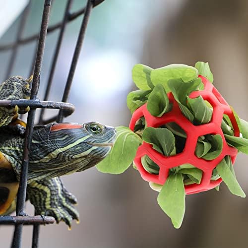 Tirifer Tortoise Treat Ball Toy Hay Feeder Ball Hanging Feeding Grass Ball Fruit Vegetable Feeder Holder Foraging Toy for Small Animals Pet Tortoise Turtle