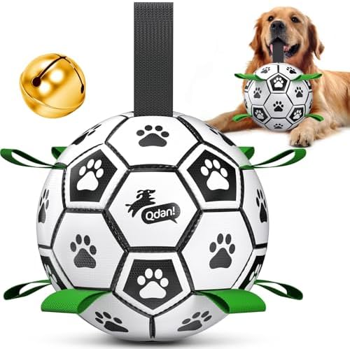 QDAN Dog Soccer Balls Toy with Bell Inside, Squeaky Ball for Large Dogs