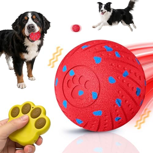 Remotely Controlled Smart Dog Ball: Automatic Bouncing, Vibration and Jumping Action Interactive Toy, Durable Duraspin for Aggressive Chewers, Rechargeable, for Indoor & Outdoor Use Red