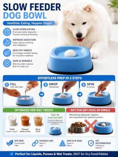 Dog Lick Bowl with Rolling Ball for Liquid, Interactive Lick Enrichment Toy