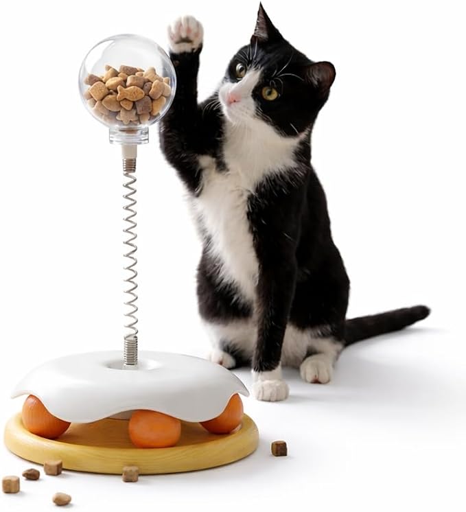 Wobble Treat Dispenser Cat Toy - Spring Ball and Interactive Track Base