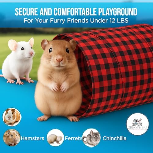 Tunnels with 3-Way Entrance - Cozy, Washable Guinea Pig Hideout - Interactive Cage Toys (Red Plaid)
