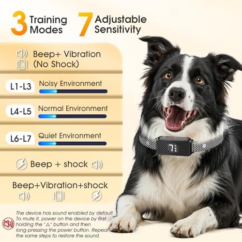 Dog Bark Collar for Large Medium Small Dogs, Effective No-Bark Collar, Smart Barking Collar, Rechargeable Bark Collar with 7 Sensitivity, 3 Modes, Waterproof, Frosted Black