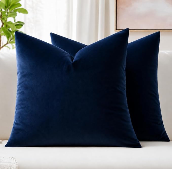 MIULEE Velvet Throw Pillow Covers 22x22 Inch Pack of 2 Dark Blue | Soft Solid Decorative Pillow Covers, Modern Luxury Home Decor, for Couch Chair Sofa Bedroom Livingroom