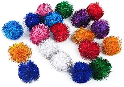 VOVIGGOL 20 Pack 2 Inches Sparkle Balls for Cats, Large Size, Glitter Pom Poms Fuzzy Balls for Cats, Kitten Indoor Assorted Color Random