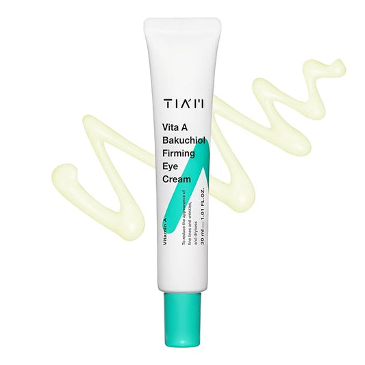 TIAM Vita A Bakuchiol Firming Eye Cream, 1.01 fl oz, Retinol Alternative Anti-Aging Cream for Wrinkles, Dark Circles, and Puffiness, Fragrance-Free Under-Eye Cream, Korean Skin Care