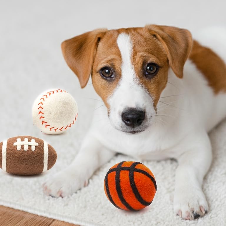Glaciart One Felt Wool Balls for Dogs (3 Pcs)| Durable Dog Chew Toy, Puppy Chew Toys for Teething & Dog Teeth Cleaning | Pet Toys Fetch Games & for Anxiety/Boredom | Great for Small or Medium