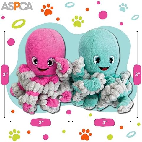 ASPCA 2-Pack Octopus Plush Dog Toys with Squeaker – Squeak & Tug Interactive Toys with Bungee Legs, Soft Cuddly Plush for Fetch, Tug, and Playtime