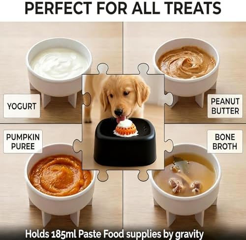 Slow Feeder Dog Bowl for Liquid & Wet Food with Rolling Ball