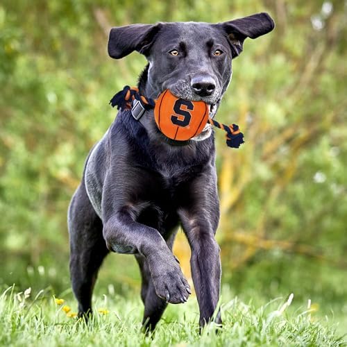 Pets First NCAA Syracuse Orange Basketball Rope Toy for Dogs & Cats. Tough Nylon, Sporty Basketball Design, Heavy-Duty Ropes with Inner Squeaker