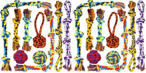 SHARLOVY Large Tough Chew Toys for Aggressive Chewers Large Breed,Heavy Duty Dental Rope Toys Kit for Medium Dogs,5 Knots Indestructible Cotton Puppy Teething Chew Tug Toy Set of 9 (Pack of 2)