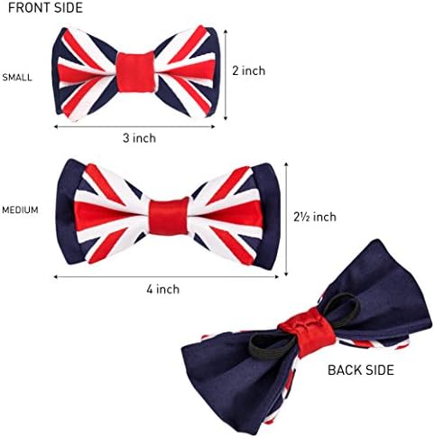 Blueberry Pet 2 Patterns Patriotic Spirits UK Flag Adjustable Bowtie Red Dog Collar - Handmade Bow Tie w/Jacquard Weave Fabric, Medium, Neck 14.5"-20"