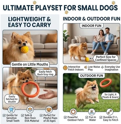 Small Dog Ball with Strap, Floating EVA Interactive Toy (Orange, Small)