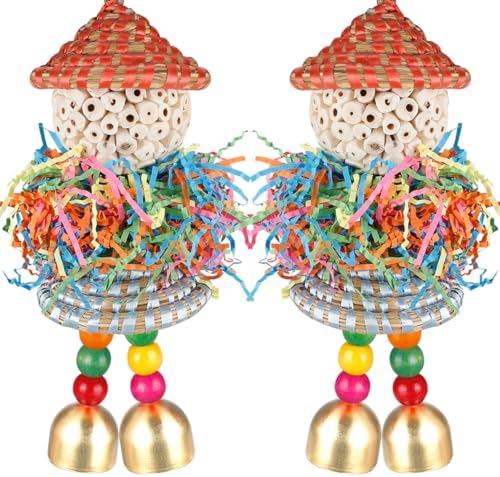 BBjinronjy 2PCS Bird Toys Parrot Foraging Shredder Hanging Toys Sola Balls with Bell for Small Parrots Parakeets Cockatiel Conures Love Birds Budgie Cage Toy