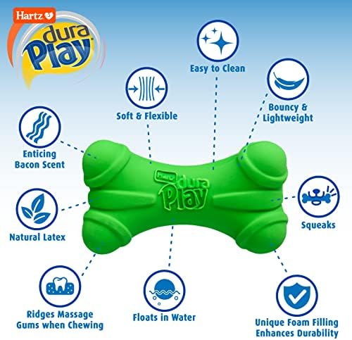 Hartz DuraPlay Bone Squeaky Latex Dog Toy for Breeds, Medium (3 Count) (Pack of 12)