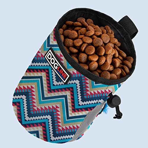 Dogline Dog Treat Pouch: Puppy Training Bag, Pet Kibbles and Snacks Holder, Litter Waste Bags Dispenser with Adjustable Drawstring Closure, Large Capacity with Mesh Pocket, Strong Nylon Material