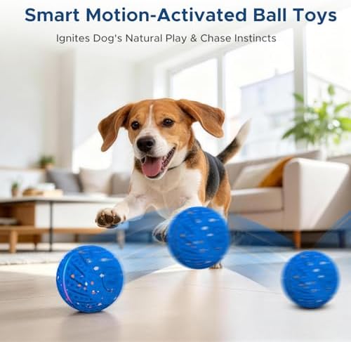 Dog Toys for Small Medium Dog to Keep Them Busy, Smart Interactive Dog Toys, Automatic Moving Bouncy Dog Balls with Lights, Motion Activated Rolling Dog Balls, Mental Stimulation, E-TPU Blue