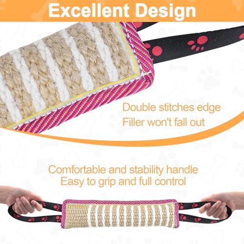 ToLanbbt Dog Tug Toy Dog Bite Jute Pillow Pull Toy with 2 Strong Handles for Tug of War, Puppy Interactive Play, Tear Resistant Bite Training Toys for Small Medium Large Dogs (Pink Yellow Footprint)