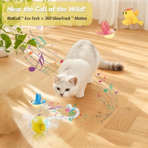 Interactive Cat Toys for Indoor Cats, Fast Rolling, Chirping, Motion Activated Automatic Cat Toy for Enrichment, Smart Cat Ball Toy 1 Count with 2 Tails and 3 Speed Adjustment, Yellow
