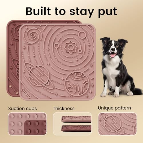 OHMO Lick Mat for Dogs&Cats, Space Pattern, Small, 2pcs, Brick Red&Coral