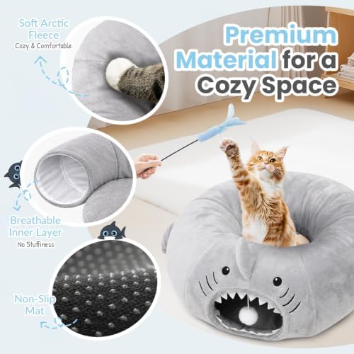 Baseola Fuzzy Cat Tunnel Bed for Indoor Cats, 2-in-1 Interactive Cat Toys