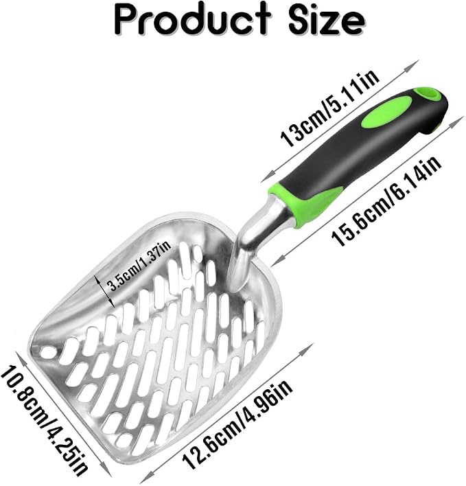 Cat Litter Scoop-Metal Cat Scooper-Long Handle Scoop,Cat Scooper-Poop Sifting-Mesh Shovel-Suitable for Cat Litter Box(Green)-Christmas