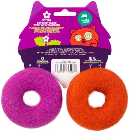 Mad Cat Wacky Wool Rings, Catnip and Silvervine Blend Cat Toys, Pack of 2