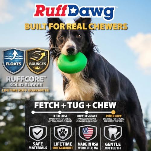 Ruff Dawg Dawg-Nut XL 4.5” Pink – Heavy-Duty Solid Rubber Donut Dog Chew Toy for Dogs 40 lbs & Up – Floats & Bounces – Made in USA