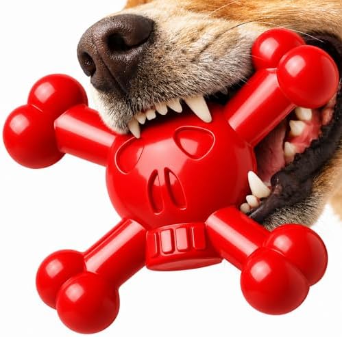 Dog Chew Toy for Small & Medium Dogs – Durable Nylon Dog Toy for Aggressive Chewers, Interactive Dog Toy to Keep Dogs Busy, Multi-Angle Chewing Design for Boredom Relief, Red, Milk Flavor
