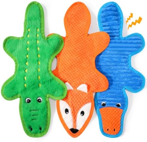 3 Pack No Stuffing Crinkle Durable Squeaky Dog Toys Plush Puppy Chew Toys