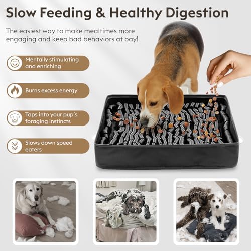 FunFurry Snuffle Mat for Dogs, Dog Puzzle Mat, Interactive Dog Toys for Enrichment,Sniff Mats with Non-Slip Backing,Suitable for Breeds and Sizes of Dogs (Black, 17" X 15")