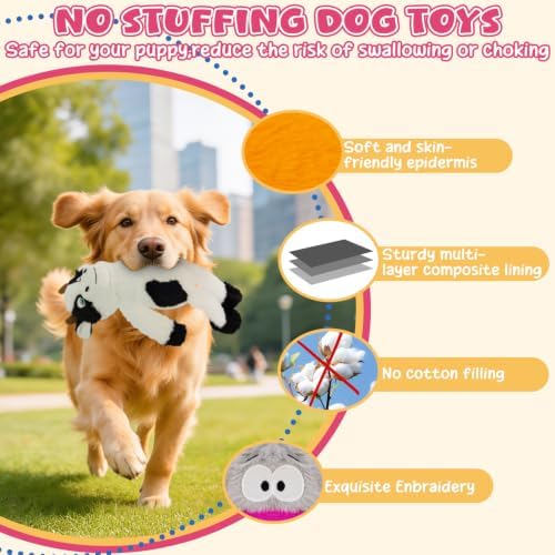 3Pack No Stuffing Dog Squeaky Toys, Plush with Crinkle Attract Medium Small