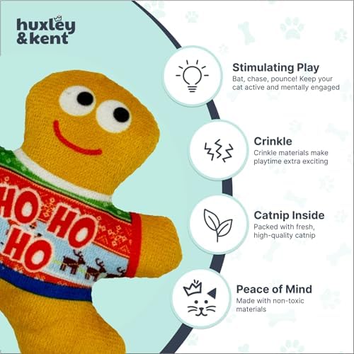 Huxley & Kent Plush Crinkle Catnip Cat Toy, Ugly Sweater G-Man