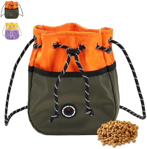 ETIAL Large Capacity Dog Treat Pouch, Waterproof Dog Walking Bag with Shoulder Strap, Built-in Poop Bag Dispenser, Drawstring Closure Dog Food Pouch for Pet Training Walking & Rewarding (Orange)