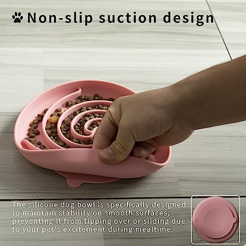 Bifeaw Slow Feeder Dog Bowls, Dishwasher Microwave Safe Silicone Puppy Puzzle Bowl with Non-Slip Design for Eating (Powder Pink)